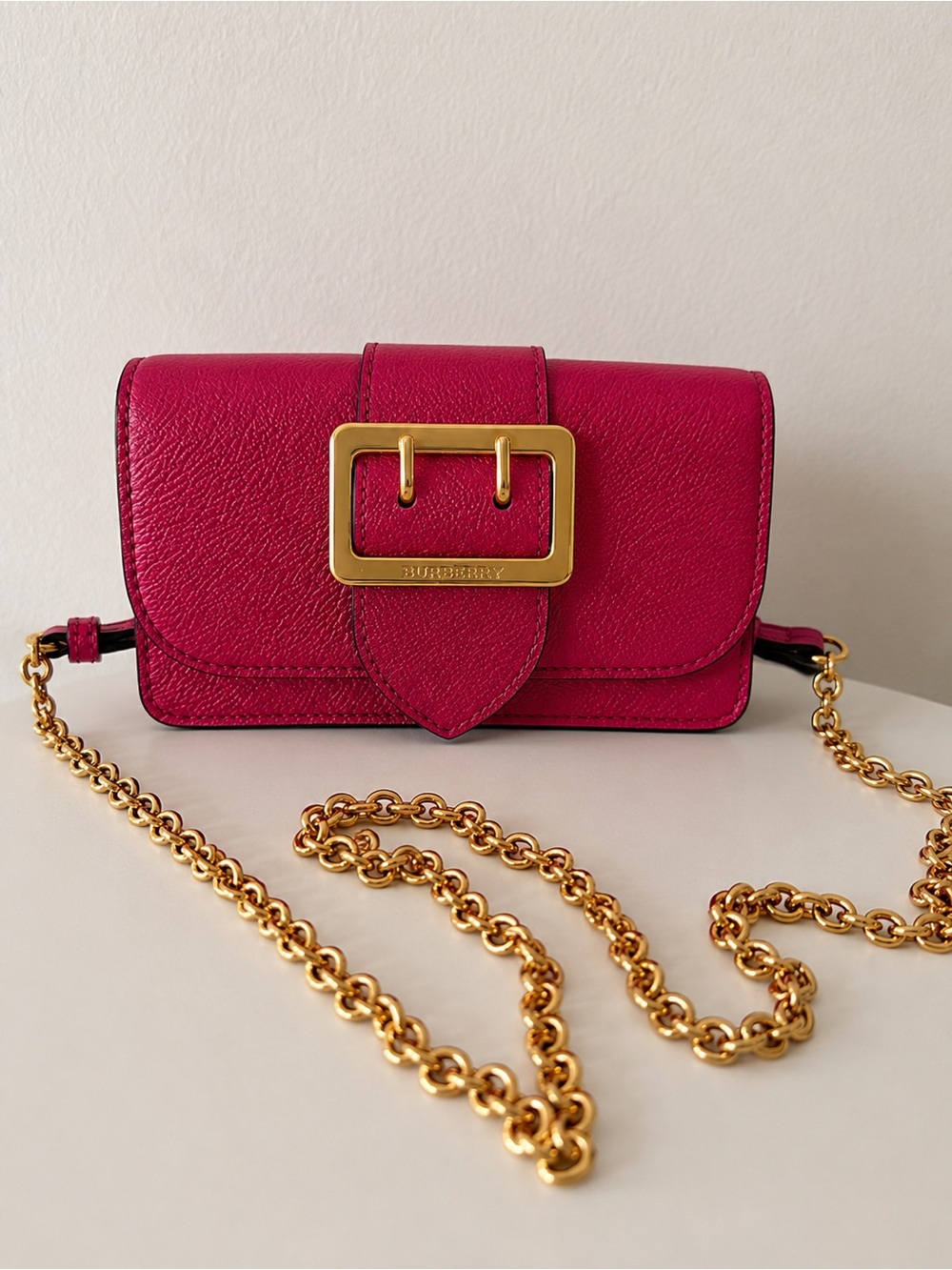 Burberry Pink Leather Crossbody with Gold Chain